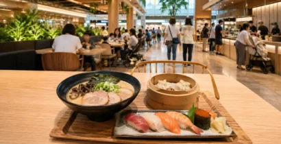 MARK IS福岡ももちのフードコートで提供されるラーメン・小籠包・寿司
