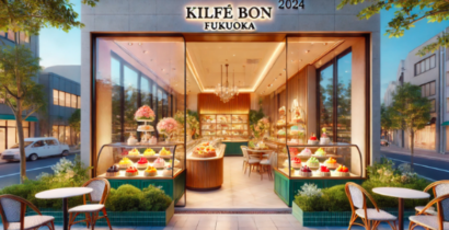 キルフェボン福岡2024の店内とカラフルなタルトのディスプレイ