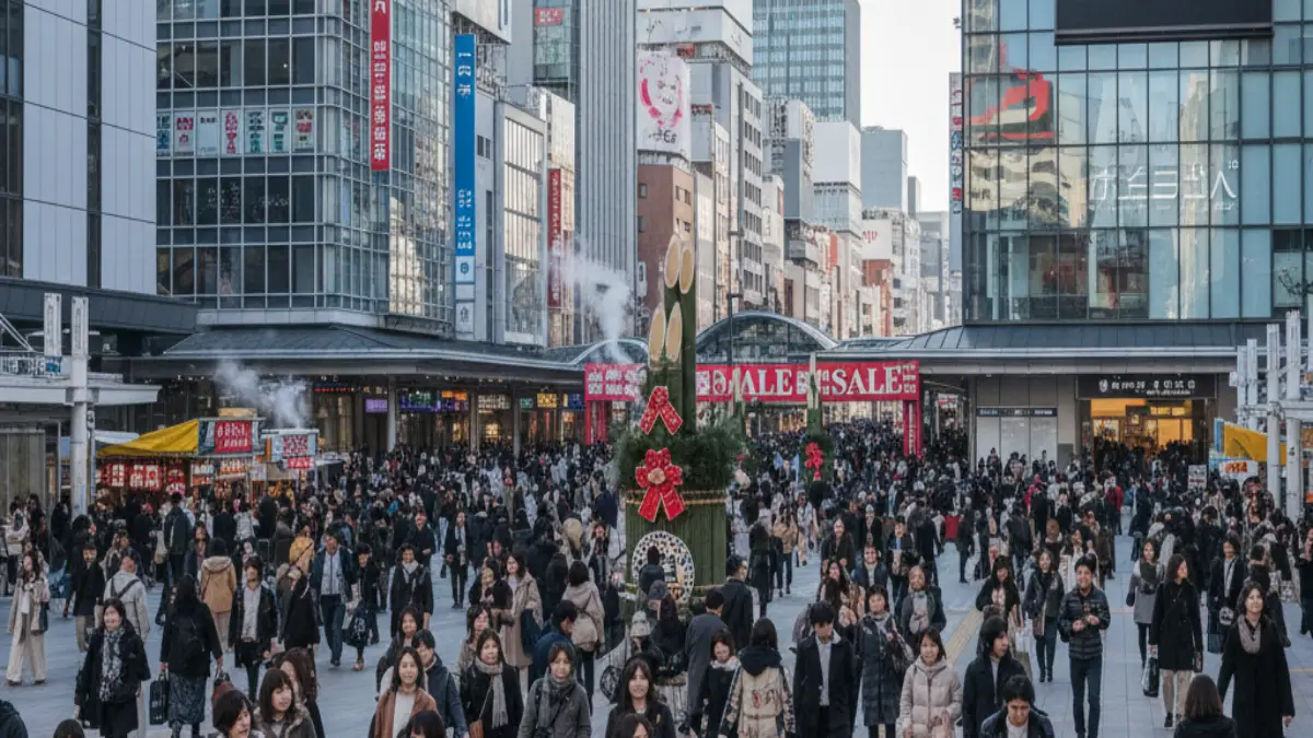 キャナルシティ博多 正月営業 正月のキャナルシティ博多で買い物を楽しむ来場者の様子