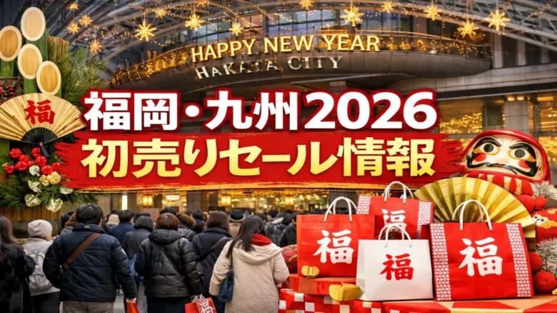 福岡・九州2026の初売りセールで賑わう博多エリアの商業施設と福袋を持つ買い物客の様子