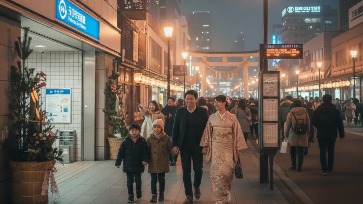 福岡の年末年始に西鉄電車・地下鉄・西鉄バスを利用する人々の様子