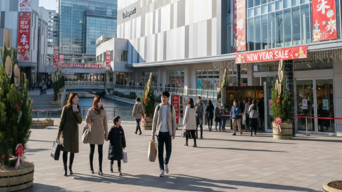福岡 正月空いてる店ガイド2026 福岡の正月に営業する商業施設で買い物を楽しむ人々の様子
