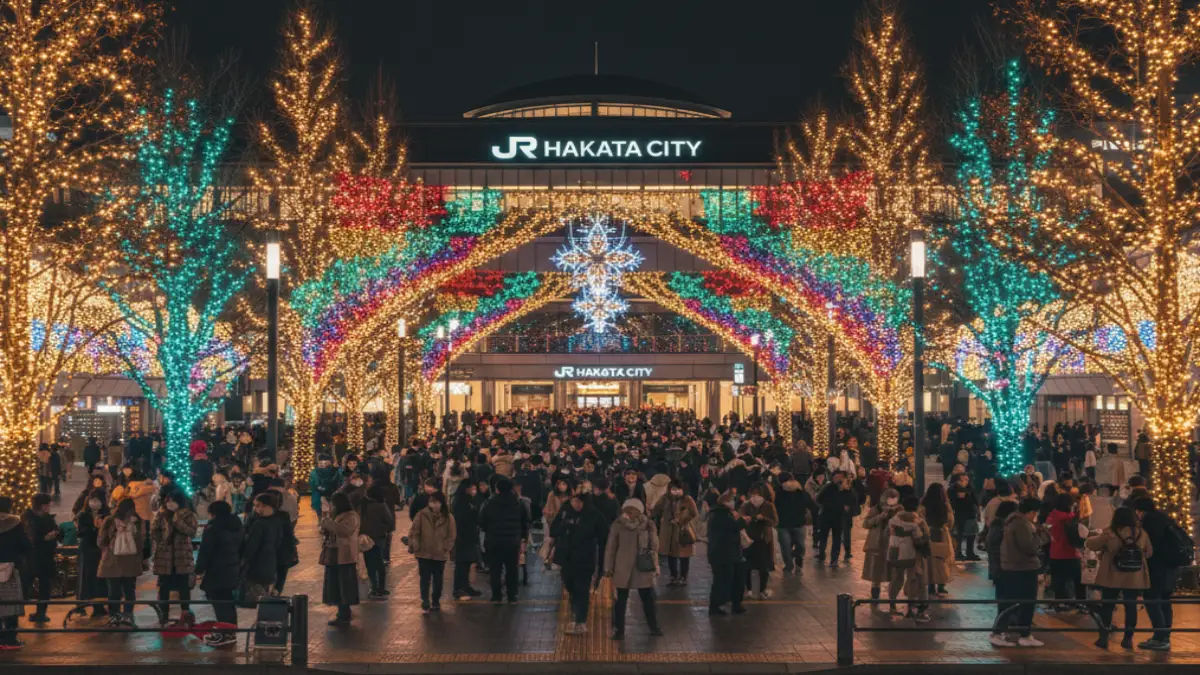 博多駅前広場で開催されるイルミネーション福岡2025の夜景