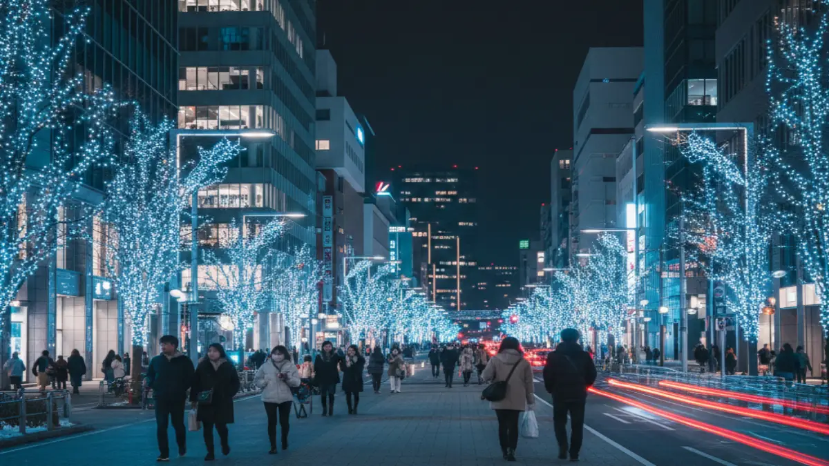 天神エリアで開催されるイルミネーション福岡2025の夜景