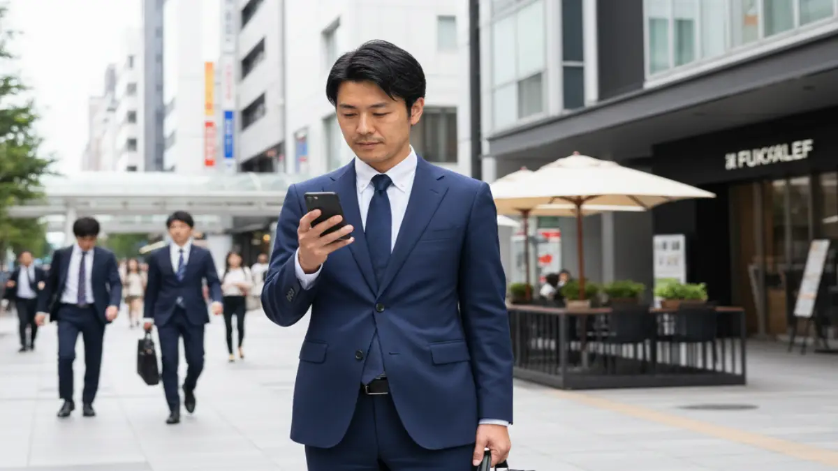 博多駅周辺でスマートフォンからモバイルオーダーを利用する人の様子