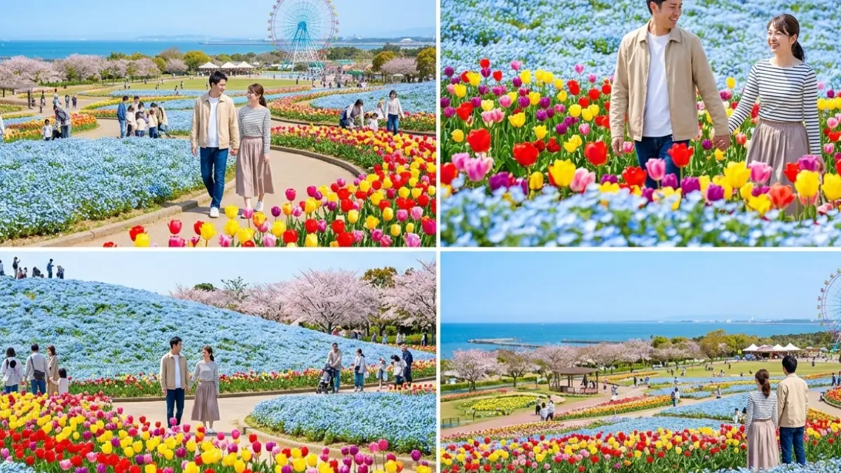 海の中道海浜公園でネモフィラや春の花を楽しむ花イベントの風景