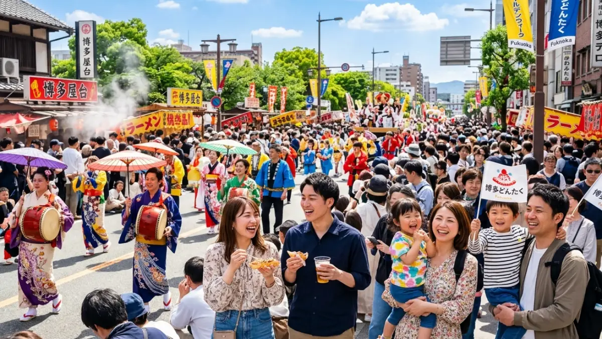 福岡2026年5月ゴールデンウィークイベントで人気の博多どんたく港まつりのパレード風景