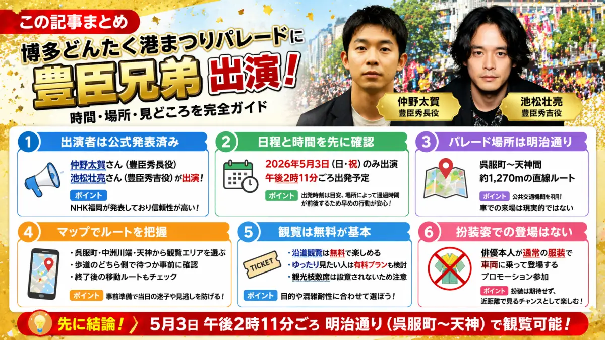 博多どんたく港まつりパレードに豊臣兄弟の出演情報まとめ画像
