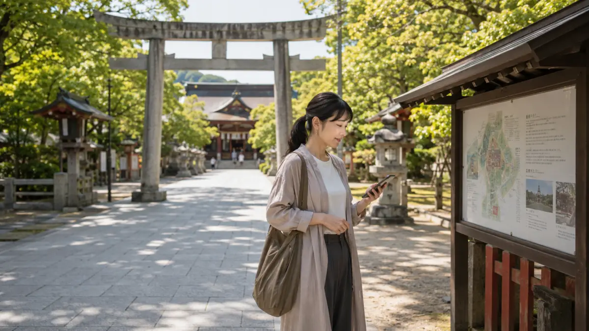 福岡神社パワー スポットの選び方を確認する日本人女性