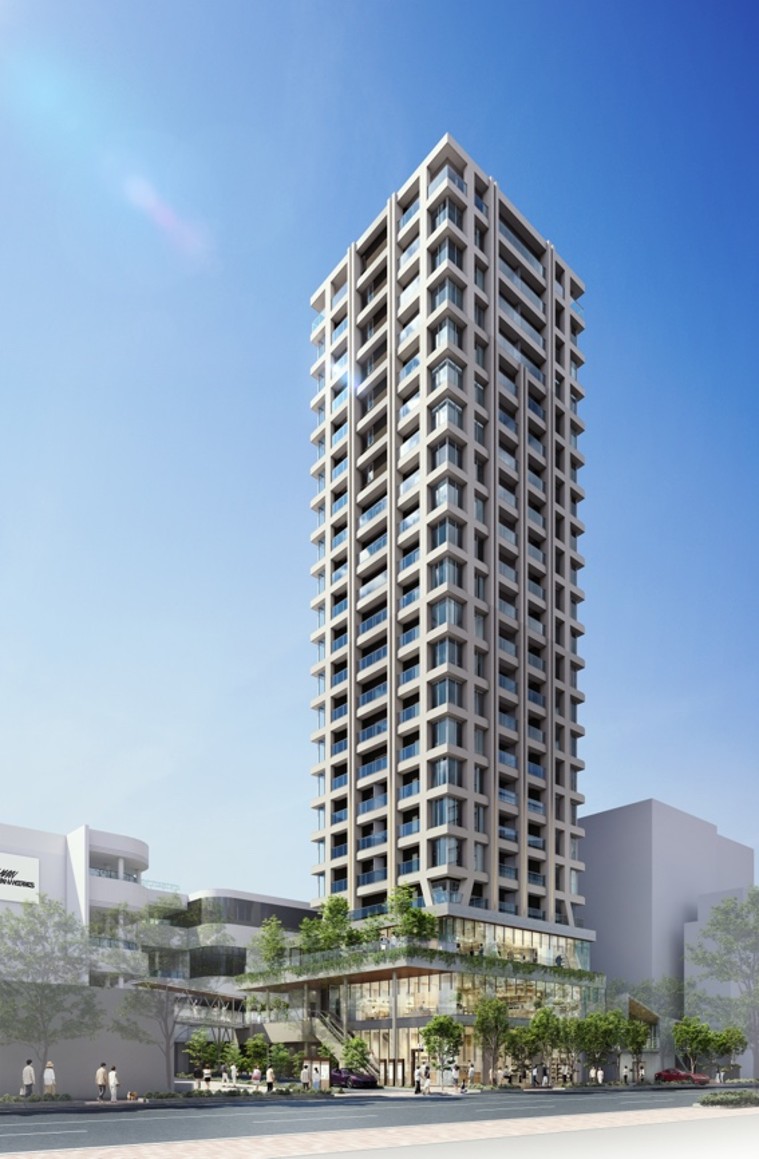 地上22階・高さ約80mのCAITAC LIVINCOURT FUKUOKAタワー全景完成予想CG